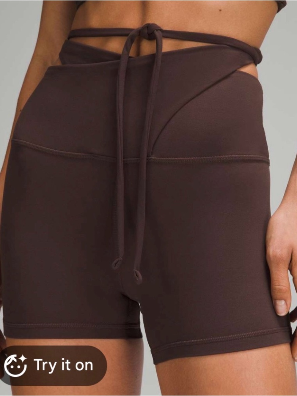lululemon athletica High-Rise Wrap Waist Bike Shorts in Chocolate Brown